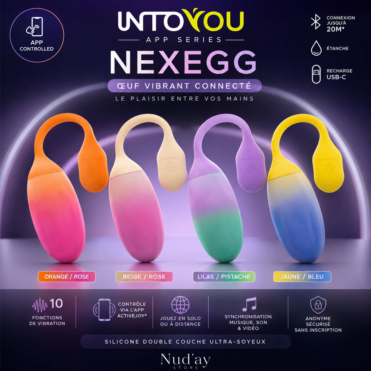 Intoyou Nexegg – Œuf vibrant connecté en silicone double couche