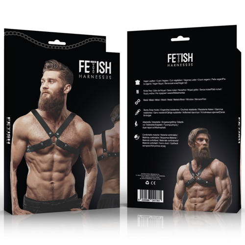 🇪🇸 FETISH SUBMISSIVE ATTITUDE - Harnais de poitrine réglable en éco-cuir avec croix bulldog